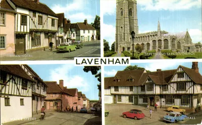 Lavenham — vista da rua Water Street, o hotel Swan, a igreja de São Pedro e São Paulo e a guildhall — J. Salmon & Sevenoaks