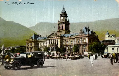 Câmara Municipal, Cidade do Cabo — vista da praça com automóvel de época — The Newman Art Publishing Co.