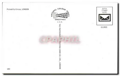 Piccadilly Circus — Londyn — The Photographic Greeting Card Co. Ltd. nr 183 — Rewers