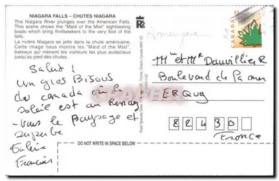 Niagara Falls – Cachoeira Niagara — Royal Canin Specialty Sales, n° 111111 — Verso