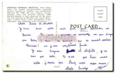 Norfolk General Hospital — West Olney Road — Norfolk, Va — editor Kater Pub. Co. — Verso