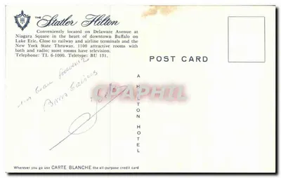Statler Hilton — Buffalo — wydawca nieznany, numer seryjny nie widoczny — Rewers