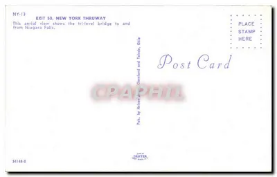 Saída 50, New York Thruway — ponte tri-nível para e da Niagara Falls — Pub. by Nelson, Cleveland and Toledo, Ohio — Verso