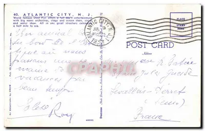 Atlantic City — Steel Pier — editor ORAAN, n° 48995 — Verso