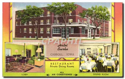 Hotel Burke — Carroll, Iowa — Fullcolor Post Card, L. R. Henry, Chicago