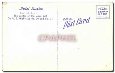 Hotel Burke — Carroll, Iowa — Fullcolor Post Card, L. R. Henry, Chicago — Verso