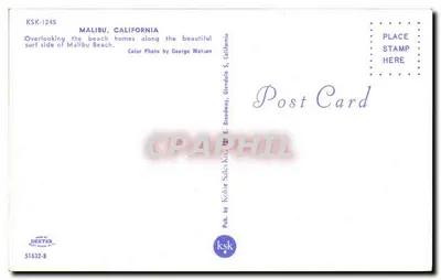 Malibu, Califórnia — vista das casas ao longo da praia — editor Kolor Sales Co. — Verso