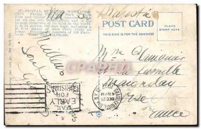 O Edifício Municipal, Nova York — editor Post Card Co., n° 512, Vol. K — Verso