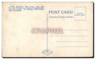 Hotel McAlpin, New York — vista aérea — editor W. N. C. E. USA, n° 36 — Reverso