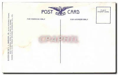 Cristóbal, Zona del Canal — widok placu z budynkami i palmierymi — wydawca L.L. Maduro, Jr. — Rewers
