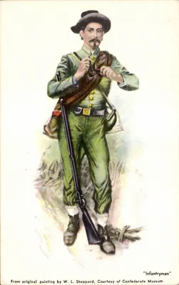 Infantryman — Soldado confederado — da pintura original de W. L. Sheppard, Cortesia do Museu Confederado