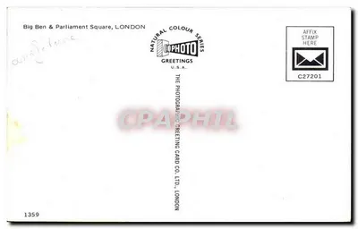 Big Ben & Parliament Square, LONDON — Natural Colour Series — Cophoto Greetings U.S.A. n° C27201 — Rückseite