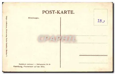 Fischerboot na Elbie — Hamburg — Heliotgraviure nr 19, Kunsterverlag Folor Genthin — Rewers