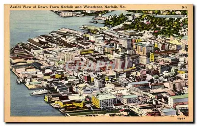Vista aérea de Downtown Norfolk e do waterfront, Norfolk, Va. — N-S 51684