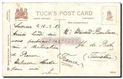 Swansea, Langland Bay — widok plaży i skał — Tuck's Post Card n°208167 — Rewers
