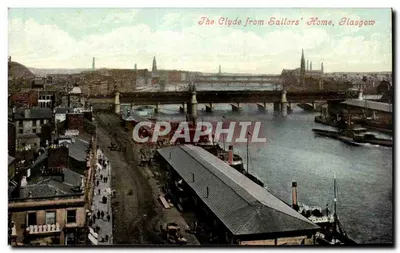 O Clyde a partir do Sailors' Home, Glasgow — vista panorâmica do rio com ponte e cais — Série de Valentes