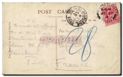 Tarjeta postal antigua Brighton Front y Grand Hotel con vista al este — Reverso