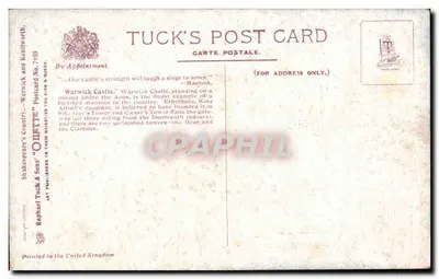 Castelo de Warwick — vista pitoresca com rios e embarcações — Oilette, n°8 — Verso