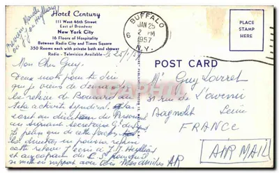 Hotel Century — 16th Street at 6th Avenue — New York City — Verso