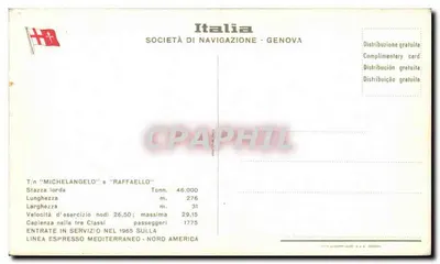 Cruiser Michelangelo e Raffaello — Società di Navigazione - Gênova — Verso