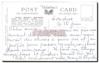 Victoria Memorial, Pałac Buckingham i Strażnicy, Londyn — T.II — Valentine's Postcard — Rewers