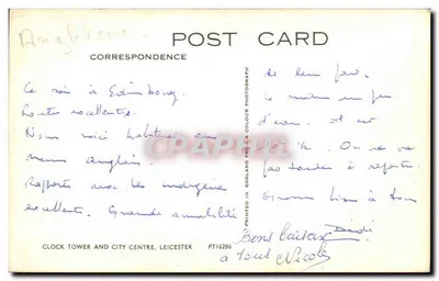 Torre do Relógio e Centro da Cidade — Leicester — editor PT16206 — Verso