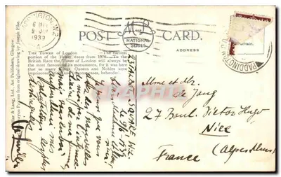 A Torre de Londres — desenho de Joseph Pike — editor: J. & Lang, Ltd. Glasgow — Verso