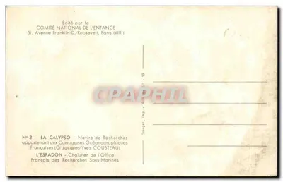 Le Calypso — Navire de Recherches — Édité par le Comité National de l'Enfance — Verso