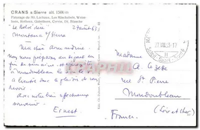 Crans-Sierre — Paturage du Mt. Lachaux, Les Mischabels — Ch. Dubout, Crans, No. 48 — Rewers