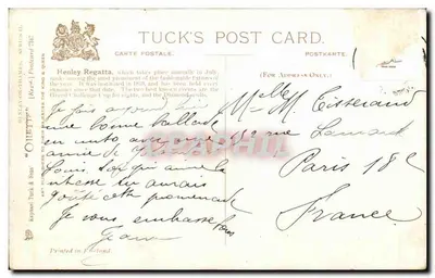 Henley Regatta — jazda na wodzie — Tuck's Post Card n°737 — Rewers