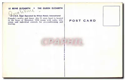 Korona Elżbieta i Elżbieta Królowa — Hotel de Montréal — wydawca H. P. T. E. Co. — Rewers
