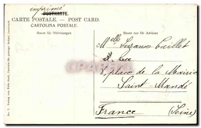 Innsbruck. Maria Theresienstrasse — widok z placu z górami na tle — wydawca Fries Opal, nr 7 — Rewers