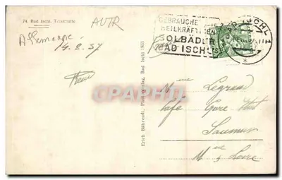 Bad Ischl, Trinkhalle — editor Erich Bährerdt, n°74 — Verso
