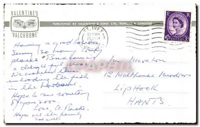 Brixham, Devon — port z łodziami i wydawcą Valentine's Valchromé, nr ET 357 — Rewers