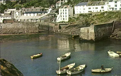 Porto Exterior, Polperro — vista do porto e das casas — Cor de I. Meredith