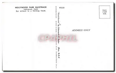 Hollywood Park Racetrack — Inglewood, Califórnia — Distribuído por 'Platichome' de Calumet & Sons, Ventura Blvd, Sherman Oaks, Califórnia — Verso