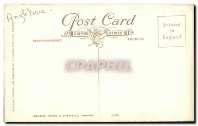 Widok miasta Londyn — ulica z ruchem z budynkiem Royal Exchange — wydawca Salmon, seria 4490 — Rewers