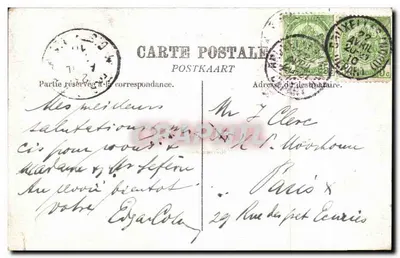 Bruges. Quai du Miroir — widok kanału z odbiciami i kościołem — wydawca nieznany — Rewers