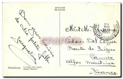 Middelkerke — A Digue (lado Oeste) — ARTCOLOR BRUXELLES — Verso