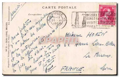 Bruges — Widok domów nad kanałem — E. Rommeleere, nr 31 — Rewers