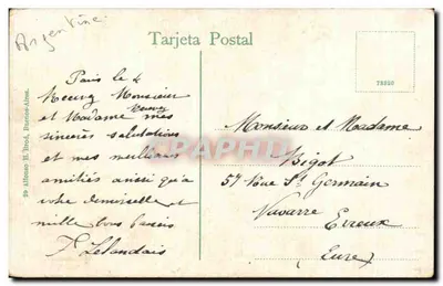 Buenos-Aires. Paseo de Recoleta — widok parku z latarniami i drzewami — wydawca Alfonso H. Brod — Rewers