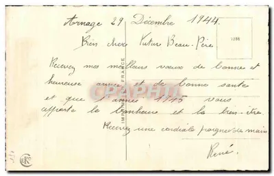Bouquet de fleurs — Bonne Année — Imprimerie de France, n° 1288 — Rewers