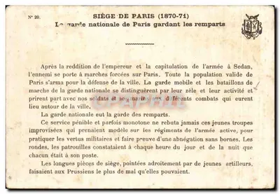 Assalto a Paris 1870-71 — A Guarda Nacional de Paris protegendo os muros — G. Germanin, n°5 — Verso