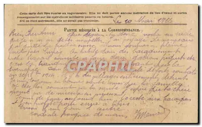 Korrespondenz der Armee der Republik — Freikarte — 1916 — Rückseite