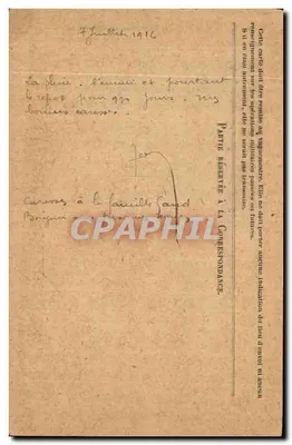 공화국 군대 서신 — 프리랜스 카드 — 모델 A' — 1916년 7월 7일 — 뒷면