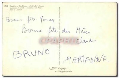 Gentiane de Koch - Gentiana Kochiana — editor E. Gyger, Adelboden — Verso