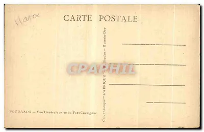 Bou Saada — Vista geral tirada do Forte Cavaignac — Coleção artística « L'Afrique » — R. Prouho — Dussen-Dey — Verso