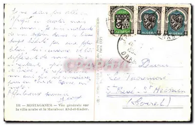 Mostaganem — Vue générale sur la ville arabe et le Marabout Abd-el-Kader — éditeur Cap — Verso