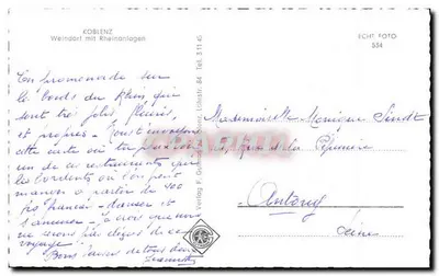 Coblença - Weindorf com Rheinanlagen — Verlag F. Guttman, Coblença, n° 311 45 — Verso