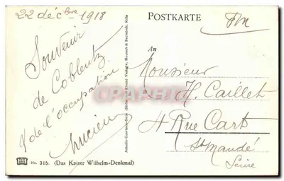 Conflito da Mosela e do Reno — Das deutsche Eck em Coblença — Astudin-Gravure-Série, n° 315 — Verso